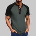 thumbnail image 1 of EOYWHK Mens Henley Shirts Retro Business Shirts Color Blocked Raglan T-Shirt Loose Fit Button Up Work Office Tops Flyer, 1 of 7