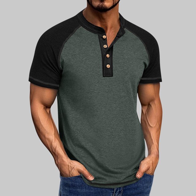 EOYWHK Mens Henley Shirts Retro Business Shirts Color Blocked Raglan T-Shirt Loose Fit Button Up Work Office Tops Flyer