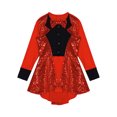 thumbnail image 3 of RUNQHUI Robe de Danse Ballet pour Filles Manches Longues Latin Samba Justaucorps Paillettes Patinage à Roulettes Rouge 10, 3 of 7
