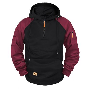 aohooy Chandails à Capuchon Tactiques pour Hommes Grande Taille Chandails en Molleton Chandails à Capuchon à Quart de Glissière Chandails à Capuchon à Manches Raglan avec Poches Noir,m