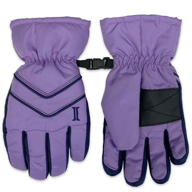IGLOOS Gant de Ski pour Filles en Violet avec Poignets Élastiques Ajustables et Pince Noire, Isolé avec Coquille Coupe-Vent et Hydrofuge et Prise Noire Renforcée sur la Paume, Idéal pour les Activités Extérieures d'Hiver des Enfants et les Jeux dans la Neige.