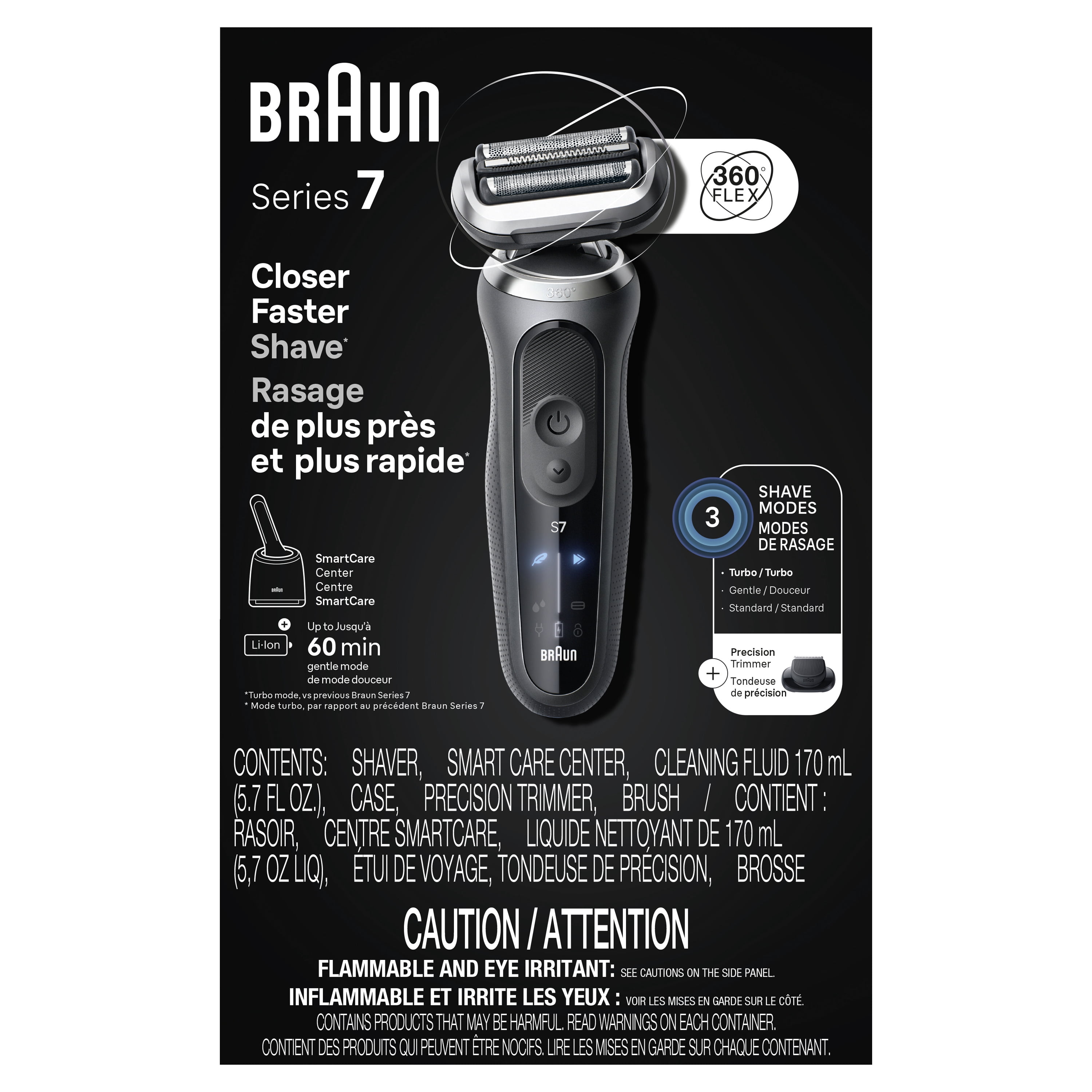 Braun Electric Shaver for Men, Series 7 7171cc, Wet & Dry Shave, Turbo & Gentle Shaving Modes, Waterproof Foil Shaver, Engineered in Germany, Clean & Charge SmartCare Center included, with Precision T
