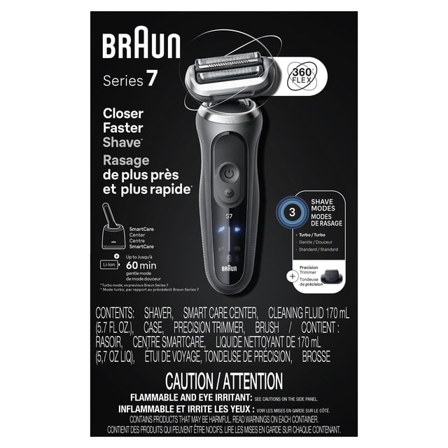 Braun Electric Shaver for Men, Series 7 7171cc, Wet & Dry Shave, Turbo & Gentle Shaving Modes, Waterproof Foil Shaver, Engineered in Germany, Clean & Charge SmartCare Center included, with Precision T