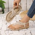 thumbnail image 4 of Hyknon Sandals for Women Large Size New Toe Clip Rhinestone Sandals Elastic Flat Shoes Arch Support Comfortable Sandals, 4 of 5