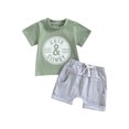 thumbnail image 1 of Gupgi 2Pcs Toddler Baby Boy Letter Print Short Sleeve Crewneck T-Shirt Solid Color Shorts Set, 1 of 6