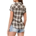 thumbnail image 3 of INSPIRE CHIC Chemises à Carreaux pour Femmes Col en Pointe Boutonnées Blouses de Rentrée Marron Beige m, 3 of 6