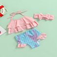 thumbnail image 3 of Toddler Girls 3Pcs Bikini Set  Solid Color Ruffle Halter Tops + Mermaid Bottom + Headband Set, 3 of 7
