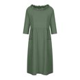 thumbnail image 4 of Mrat Robes de Soirée Formelles pour Femmes, Couleur Unie, Manches Trois-Quarts, Col Rond, Robe Décontractée Ample avec Poches, Robes Midi pour Femmes Formelles S-158 Vert P, 4 of 8