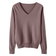 thumbnail image 1 of yoeyez Chandails Légers pour Femmes à Manches Longues Col Ras du Cou Chandail Uni Chandail Léger Doux Tricoté Hauts Bas d'Automne Violet m, 1 of 5