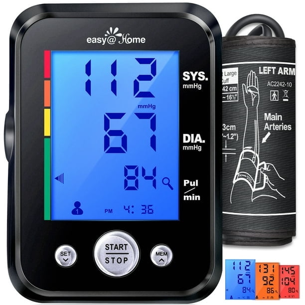 Blood Pressure Machine for Home Use: Easy@Home Accurate Cuff Automatic Blood Pressure Monitor - 3 Color Backlit Display 8.7”-16.5” Large Cuff Irregular Heartbeat Indicator Pulse Meter EBP-095 Black