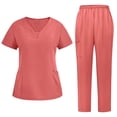 thumbnail image 3 of yoeyez Scrubs for Women Set Clearance,Women's Solid Hand Wash Gowns Short Sleeve Nurse'S Workwear Separate Set Suit With Pocket Orange, 3 of 4