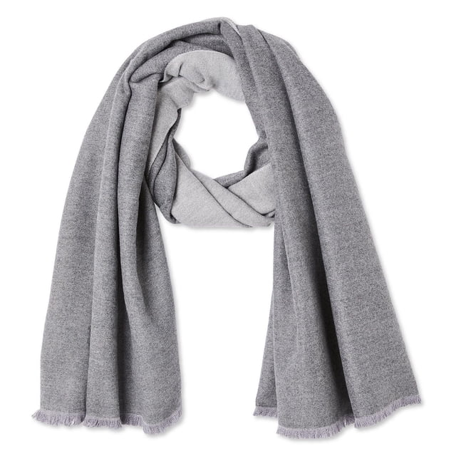 Time and Tru Foulard en Polyester pour Femme Gris avec Blocs de Couleur et Bords Effilochés, Fabriqué en Mélange de Polyester. Drapé et Bouclé pour Mettre en Valeur Sa texture et Sa Longueur, Convient à Superposer Ou à Emballer comme Accessoire Polyvalent pour Adulte.