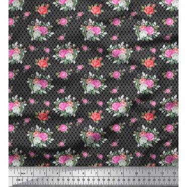Soimoi Rayon Fabric Ogee Damask,Leaves & Rose Floral Fabric Prints By Yard 56 Inch Wide