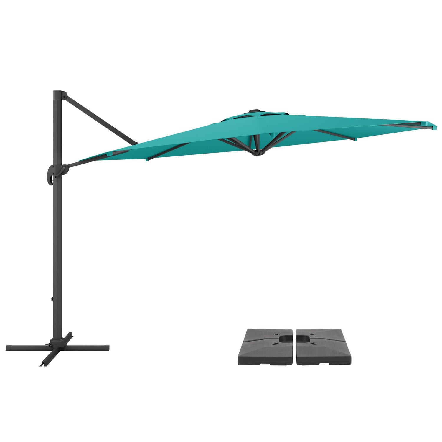 CorLiving 11.5ft Deluxe Offset Tilting Rotating Patio Umbrella with Aluminum Frame & Deluxe Base Weights