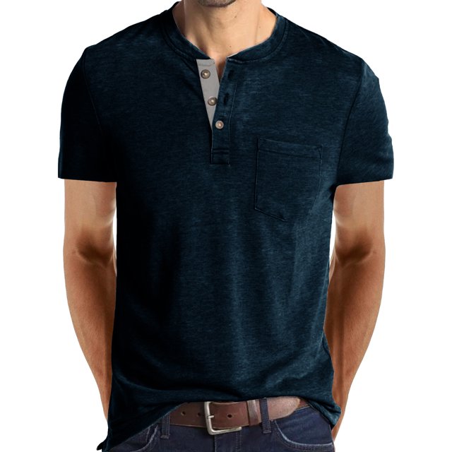 Innerwin Blouse Col Rond pour Hommes Hauts d'Été Col Henley Coupe Régulière T-Shirts Bleu Royal TG