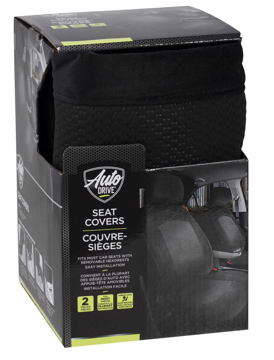 AUTO DRIVE Jacquard and Velour 2PC Front Seat Cover Low Back, Black