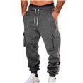 thumbnail image 2 of Ceisia Men Solid Color Loose Casual Pants Elastic Waist Drawstring Sports Gift Work Trousers, 2 of 8