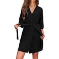 thumbnail image 2 of lSLJS Mode Femmes Uni Manches Longues Col en V Ceintures Poches Robe Bandage Chemises de Nuit, Peignoirs pour Femmes, 2 of 9