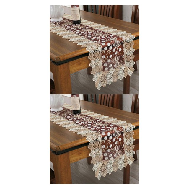Youkk Chemin de Table de Mariage Vintage Confortable avec Pompons pour Raccord de Salle à Manger Rouge Vin 40*120cm 2Ensemble