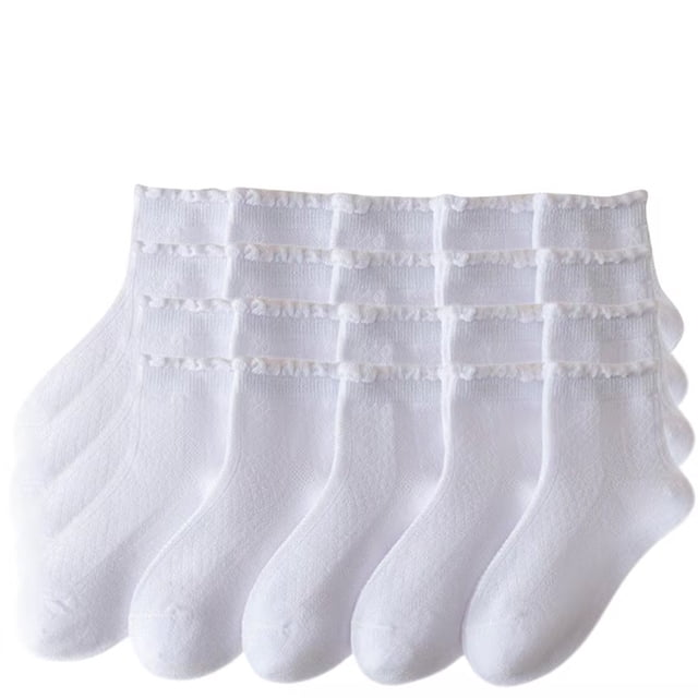 FAIWAD 10 Pack Toddler Socks Girls Ruffle Socks Soft Cute Frilly Dress Princess Lace Crew Socks for Kids