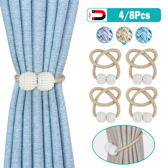 Amerteer 4 PCS Magnetic Curtain Tiebacks Clips Decorative Rope Holdbacks, Drapery Tie Backs Weave Holder for Window Draperies Hold Curtains Drape Ties Backs 16 inch Holdback