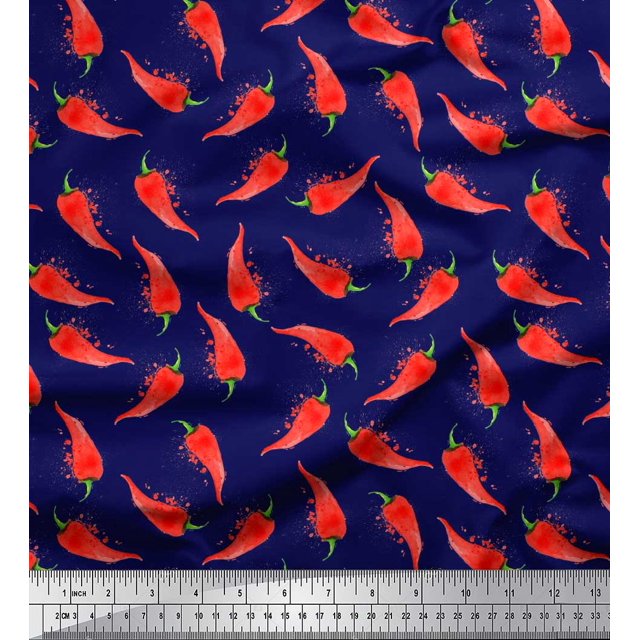 Soimoi Blue Rayon Fabric Chilli Vegetable Decor Fabric Printed Yard 42 Inch Wide