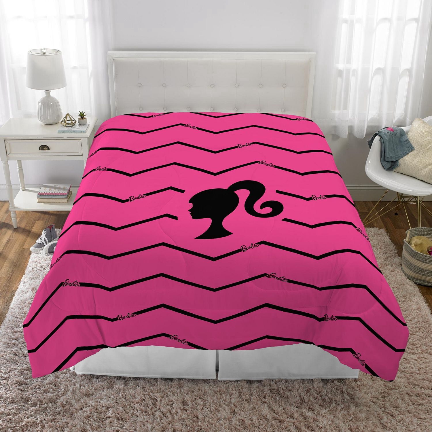 Édredon pour lit 1 place/double et taie d'orieller Barbie "Barbie Chevron"