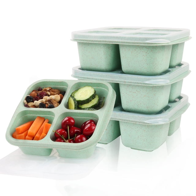 1PC Snack Containers Reusable Bento Snack 4 Compartments Meal Acrylic Containers Vacuum Coffee Canister Fridge Containers for Organizing Three Compartment Food Container Toddler Lunch Container