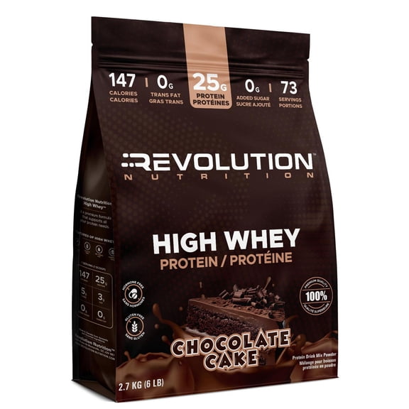 Revolution Nutrition, High Whey, Protein Powder 6LB, Whey Isolate, 25g of Protein Per Scoop, 2700 g, 73 Servings, Gluten Free, Lean Muscle Mass For Men & Women, Chocolate Cake (6 Pounds)