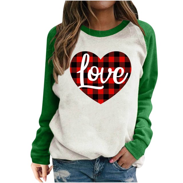 RKSTN Chandail en Molleton de la Saint-Valentin pour Femmes Mode Imprimé Lettre et Cœur Chandail en Molleton Manches Longues Col Rond Tops