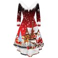 thumbnail image 2 of FOCUSNORM Robe de Noël Juniors pour Femmes Manches Longues en Peluche Col en V Dessin Animé Fête Midi, 2 of 8