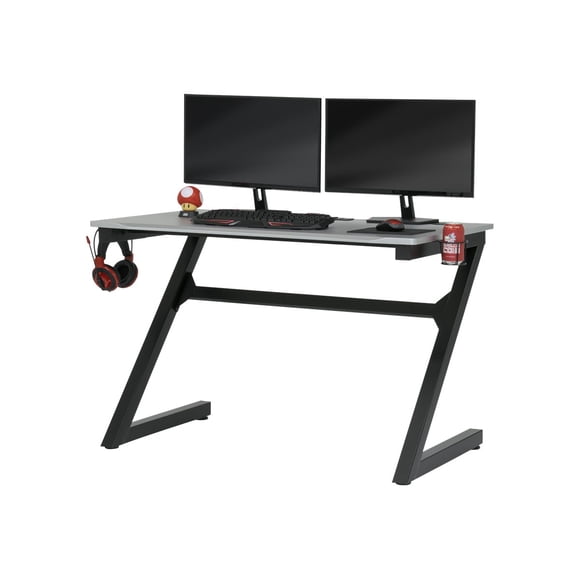 SD Studio Designs Gaming Zone PC Gamer Computer Desk with , Charging Station and Headphone Hook, Black Metal Legs/Racing Silver Top
