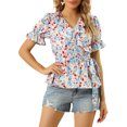 thumbnail image 1 of INSPIRE CHIC Women's Sweet Fruit Crossover V Neck Short Sleeves Ruffle Wrap Blouse, 1 of 6