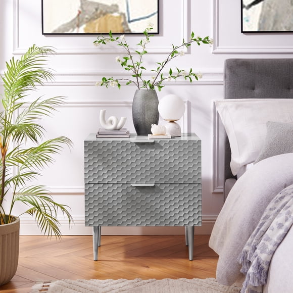 Lillianne Lacquer Finish 2 Drawer Side Table, Nightstand