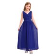 thumbnail image 1 of Miaeowve Robe de Demoiselle d'Honneur pour Fille Sans Manches en Mousseline Perlée, Robe de Demoiselle d'Honneur Junior, Robe de Fête de Mariage pour Filles, Bleu Royal 8, 1 of 7