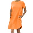 thumbnail image 1 of AherBiu Robe T-Shirt pour Femmes 2024 Été à Manches Courtes Col Ras du Cou Mini Robe Décontractée Ample Courte avec Poches, 1 of 7