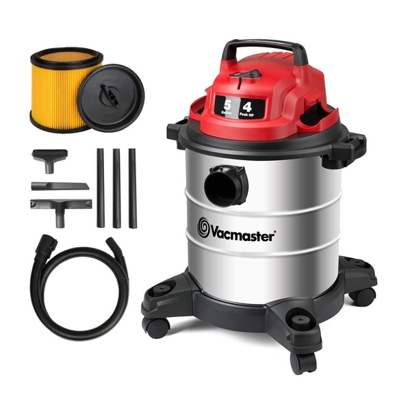 Vacmaster Red Edition VOC508S 1101 Aspirateur d'Atelier Humide et Sec en Acier Inoxydable 5 Gallons 4 HP de Pointe Boyau 1-1/4 Pouce Aspiration Puissante avec Fonction Soufflerie