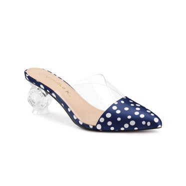 BLISSFUL STEP Mules à Talons Blocs Transparents à Pois pour Femmes Bleu (Taille 8,5)