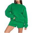 thumbnail image 2 of IROINNID Survêtement pour Femmes Ensemble 2 Pcs Col Rond Réduit Chandail à Enfiler Manches Longues Chandail Ample Décontracté Ensemble de Shorts Tenue de Sport, Vert, 2 of 7