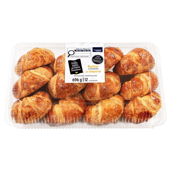 Croissants au beurre Mon marché fraîcheur, 12 morceaux, total de 696 g