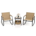 thumbnail image 2 of Costway 3 Piece Rocking Bistro Set with Storage Bag PS Armrests & Tabletop Metal Frame Brown, 2 of 10