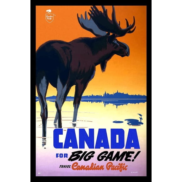 PPHAOSHO Canadian Pacific Railway Canada Big Game Moose Elk Caribou Hunting Tourism Travel Poster frameless Painting Canvas Wall Posters Art Picture Print Modern Home Decor 16x24inch