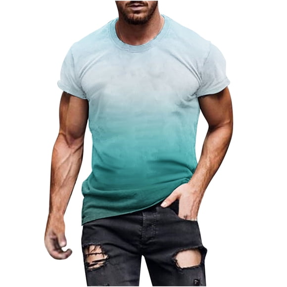 FAIWAD Mens Gradient Short Sleeve T-Shirts Casual Summer Beach Blouse Slim Stretch Stylish Tees Tops