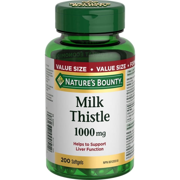 NATURE'S BOUNTY chardon-Marie, 1000 mg, Aide à Soutenir la Fonction Hépatique, Protecteur du Foie, Utilisé en Phytothérapie pour Aider à Soulager les Troubles Digestifs, 200 Capsules Molles