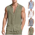 thumbnail image 1 of Yuyuzo Tank Tops Men Sleeveless Cotton Linen Button down Shirts Summer Casual Beach Vacation Muscle Plain Vestss, 1 of 7