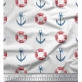 thumbnail image 1 of Soimoi White Modal Satin Fabric Life Ring & Anchor Hook Nautical Printed Fabric 1 Yard 42 Inch Wide, 1 of 1