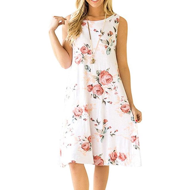 CPOKRTWSO Robe Midi Décontractée d'Été Sans Manches à Poches Imprimée Florale pour Femmes