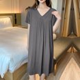 thumbnail image 2 of Timegard Chemises de Nuit pour Femmes Col en V Froncé Mi-Longue Robe de Maison avec Soutien-Gorge Intégré Pyjamas Vêtements de Détente, 2 of 5