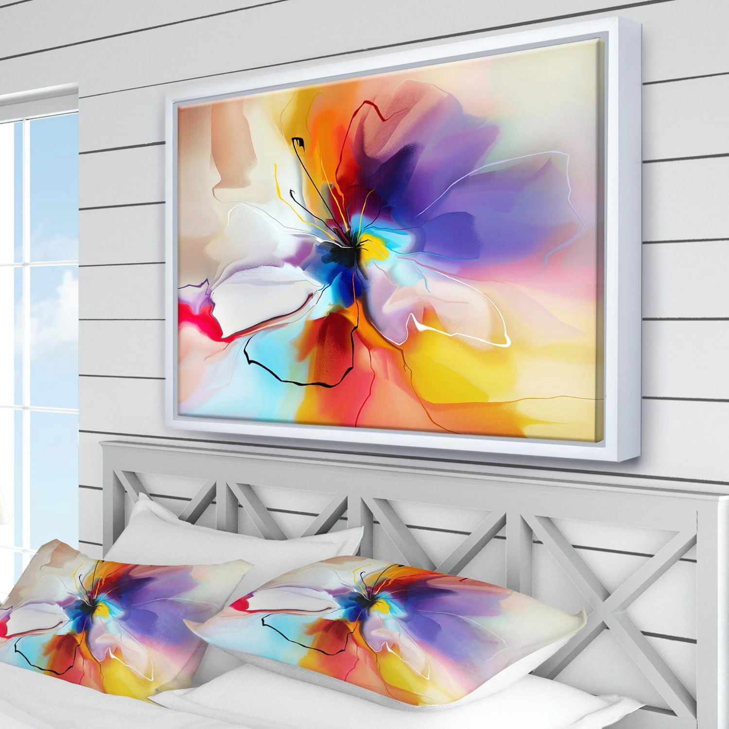 Designart Fleur créative en plusieurs couleurs ART MURAL À CADRE FLOTT