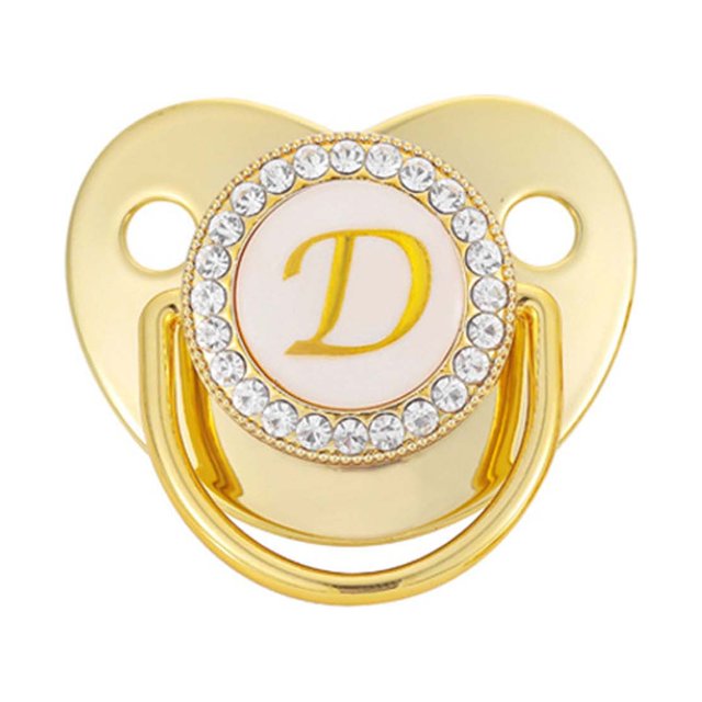 XZNGL Pacifier Clips Baby Girl Baby Pacifier 26 Letter Name Initials Clip Silicone Baby Pacifier Golden Shiny Newborn Pacifier Silicone Pacifier Clip
